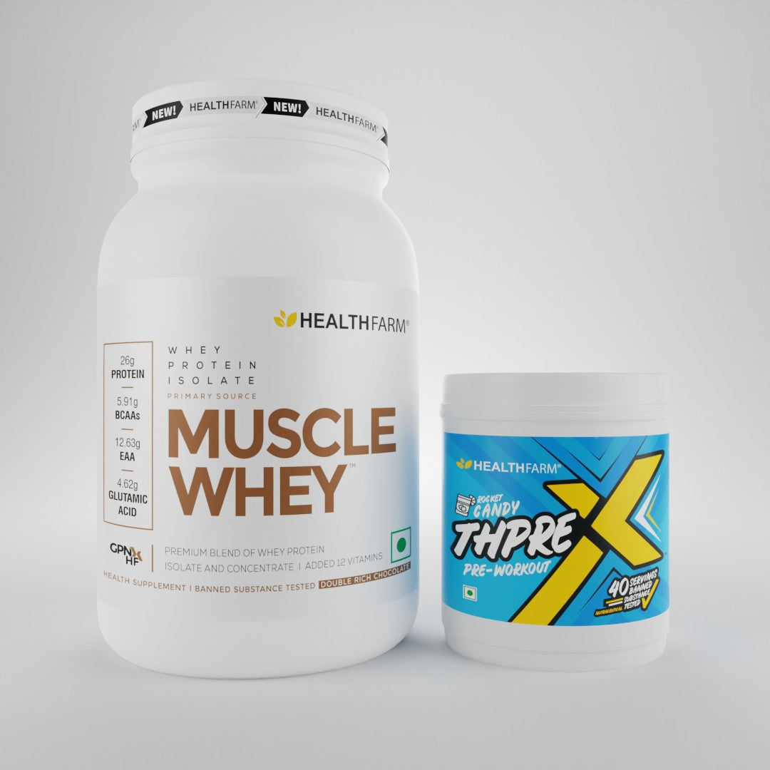 Healthfarm Muscle Whey (1Kg) + ThpreX Pre-workout