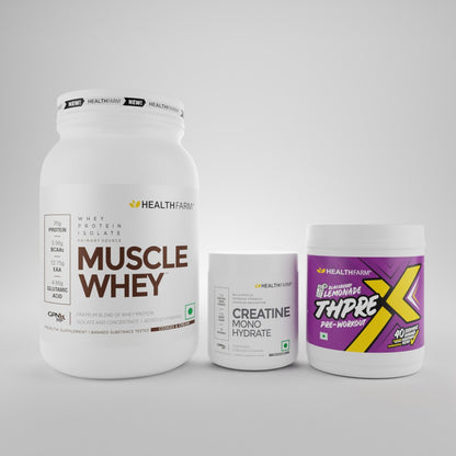 Healthfarm Muscle Whey (1Kg) + Creatine (100g) + ThPreX Pre-workout Bundle