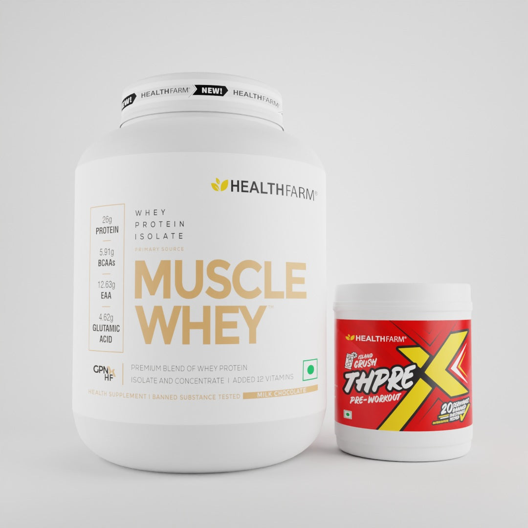 Healthfarm Muscle Whey (2Kg) + ThPreX Pre-workout + Free Shaker