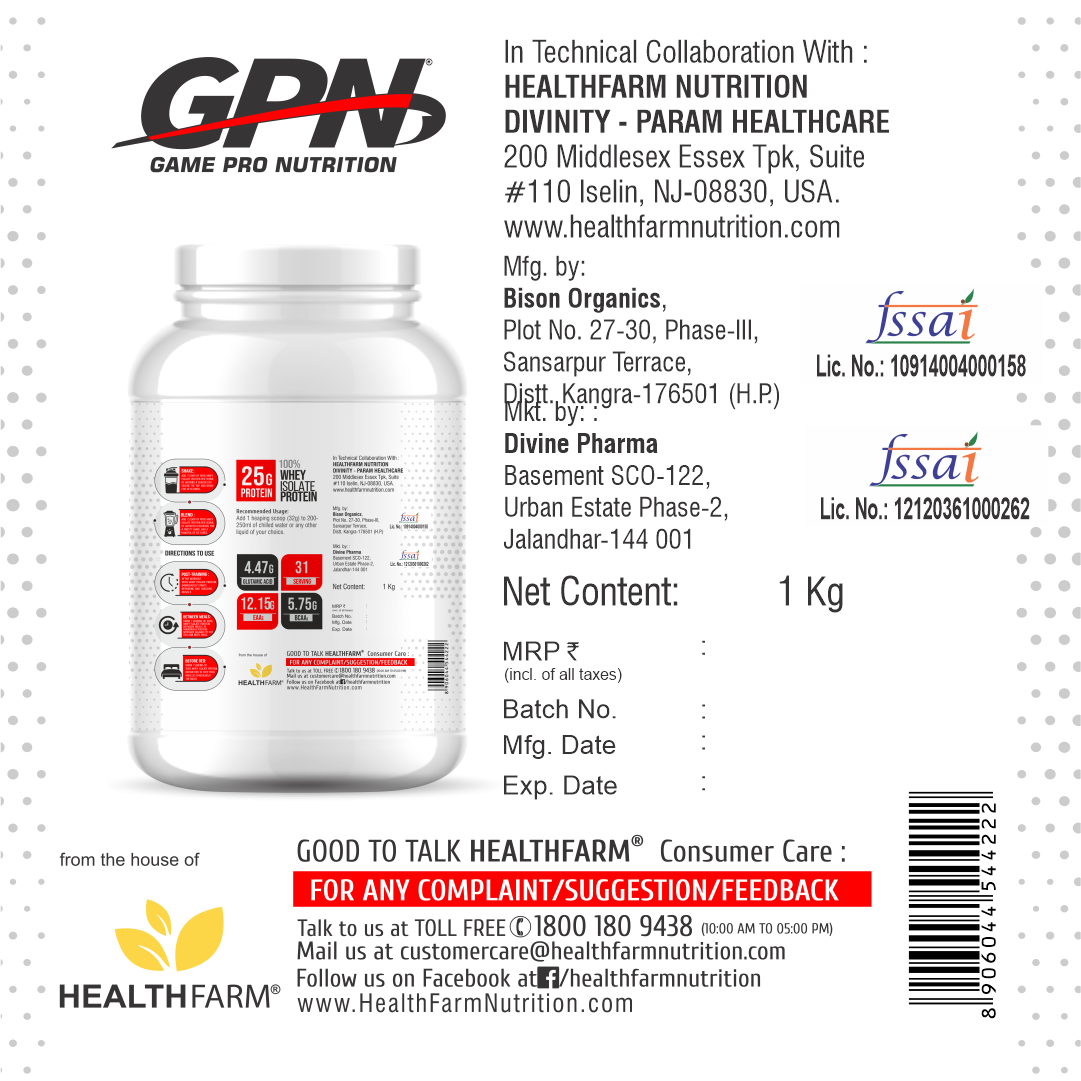 GPN 100% Whey Isolate Protein, 25g Protein (Gluten Free, Non-GMO)