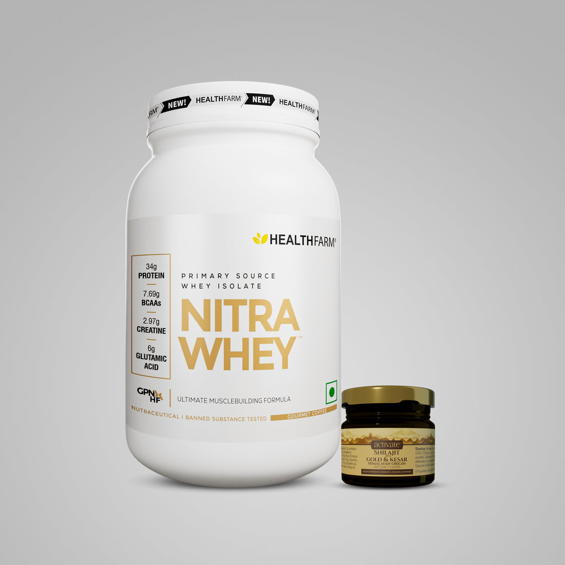 Healthfarm Nitra Whey (1Kg) + Shilajit Gold (20g)