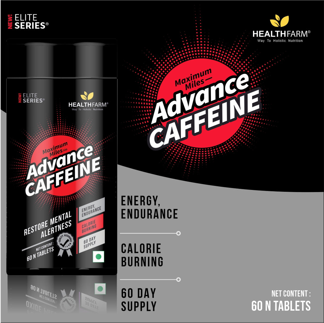 HealthFarm Advance Caffeine Tablets for Men and Women (60 Tab)