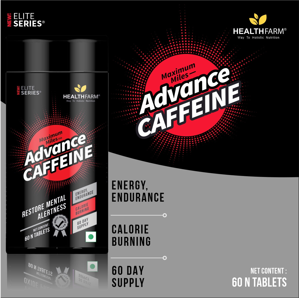 HealthFarm Advance Caffeine Tablets for Men and Women (60 Tab)