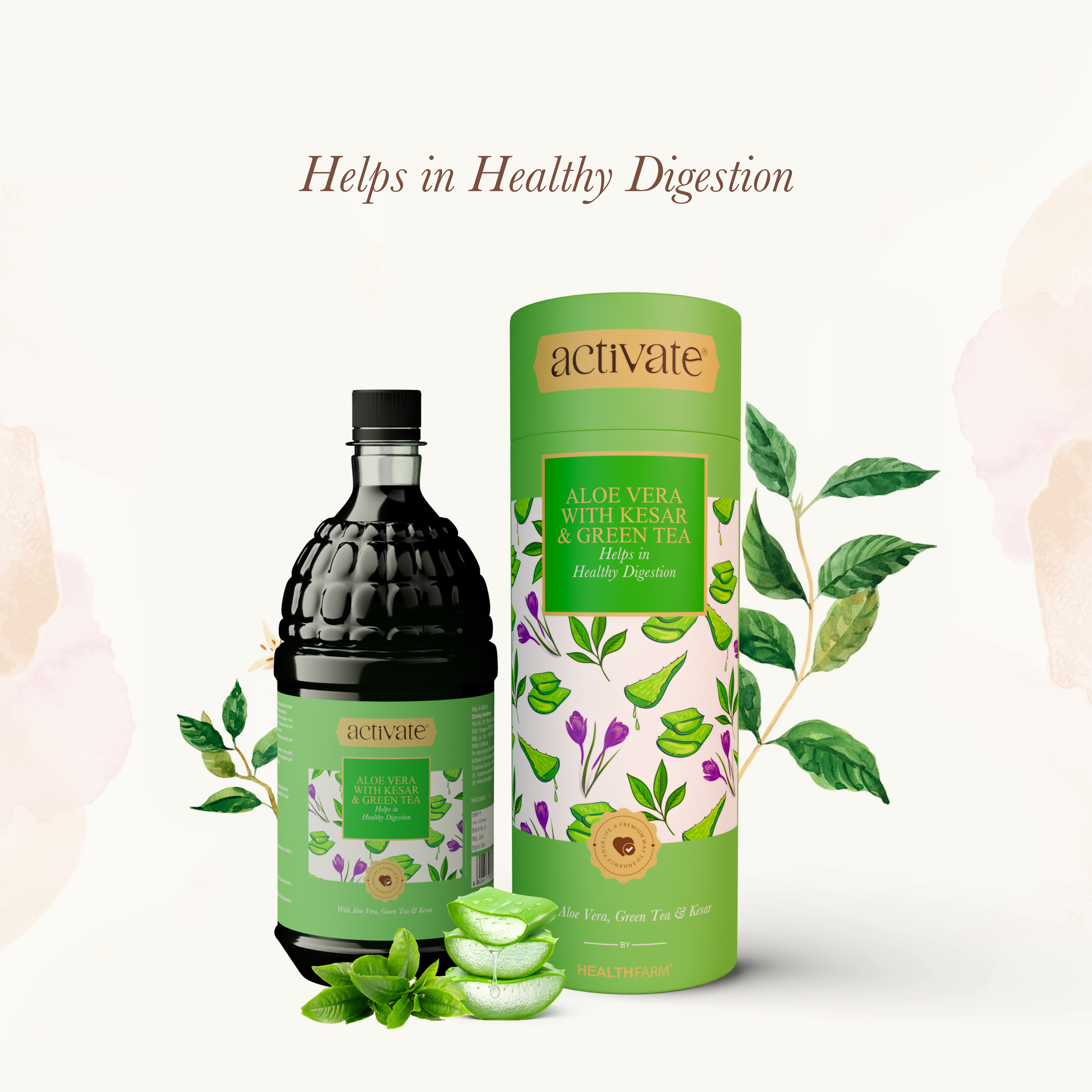 Healthfarm Activate Aloe Vera with Kesar &amp; Green Tea - Support Healthy Digestion