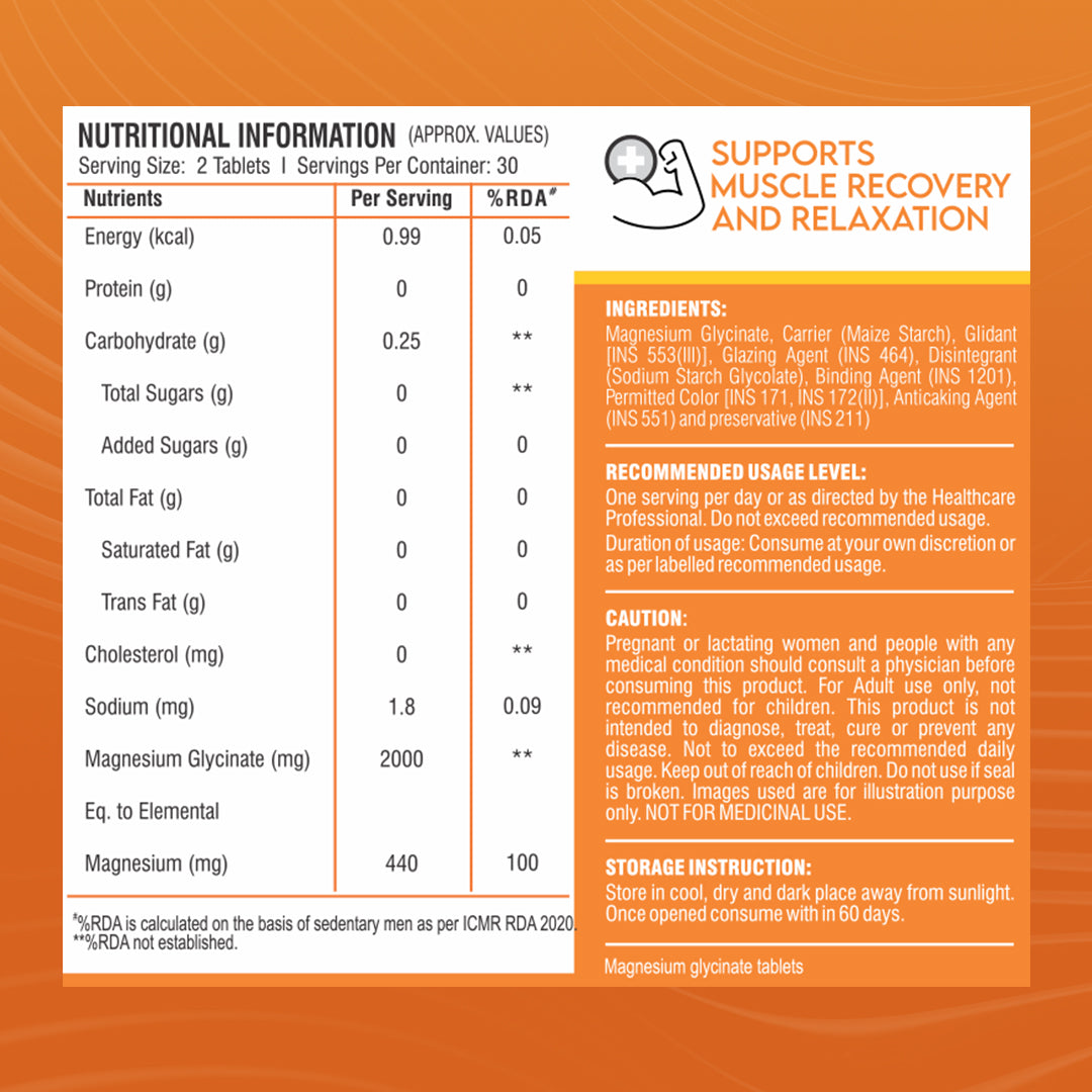 Healthfarm Chelated Magnesium Glycinate 2000 mg | 60 Tablets
