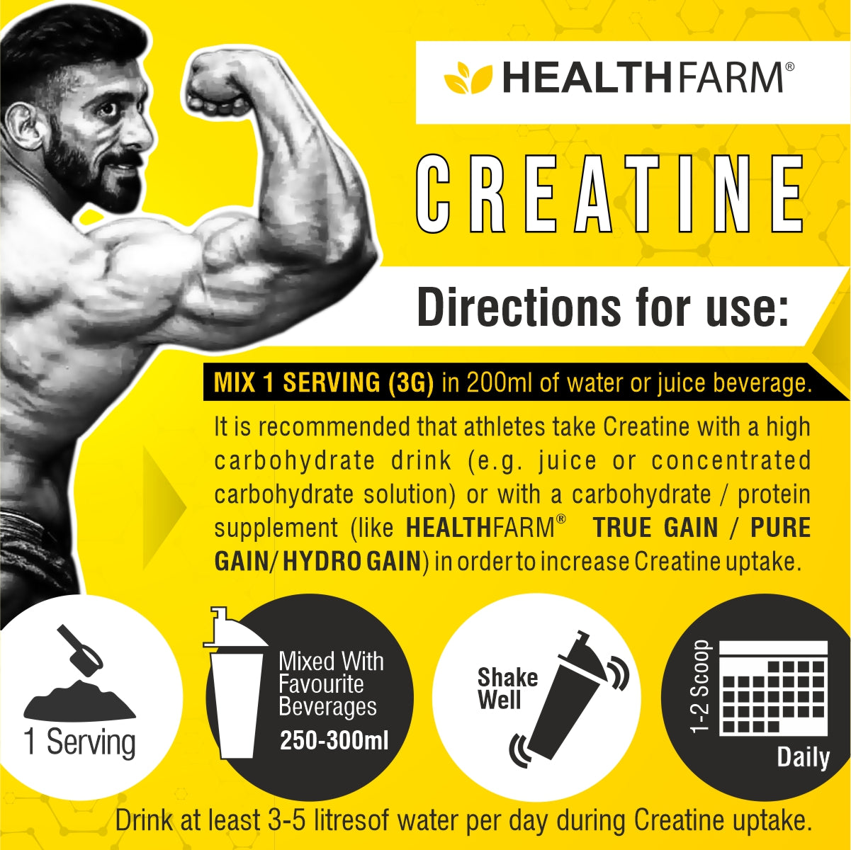 HealthFarm Creatine Micronized, 100% Pure Monohydrate (250g)