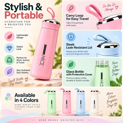 Nice Glass Water Bottle Vacuum Flask Double Wall Multi Color