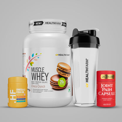 Healthfarm Muscle Whey (1kg) + Joint Pain Capsule + Fish Oil + Free Shaker