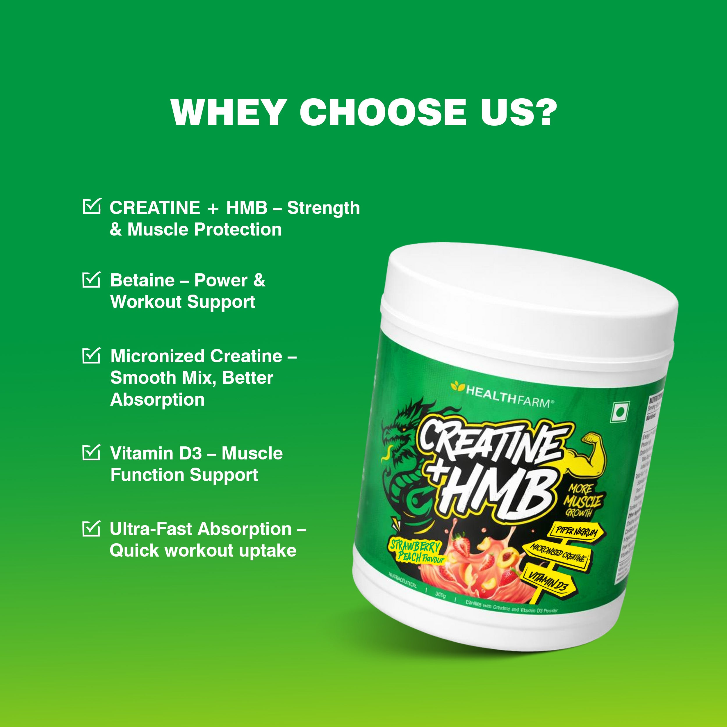 Healthfarm Creatine + HMB | Premium Creatine Formula for Muscle Growth