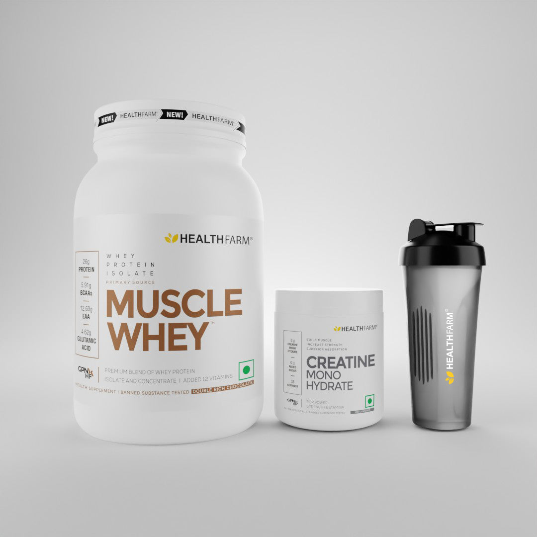 Healthfarm Muscle Whey (1Kg) + Creatine (100g) + Free Shaker