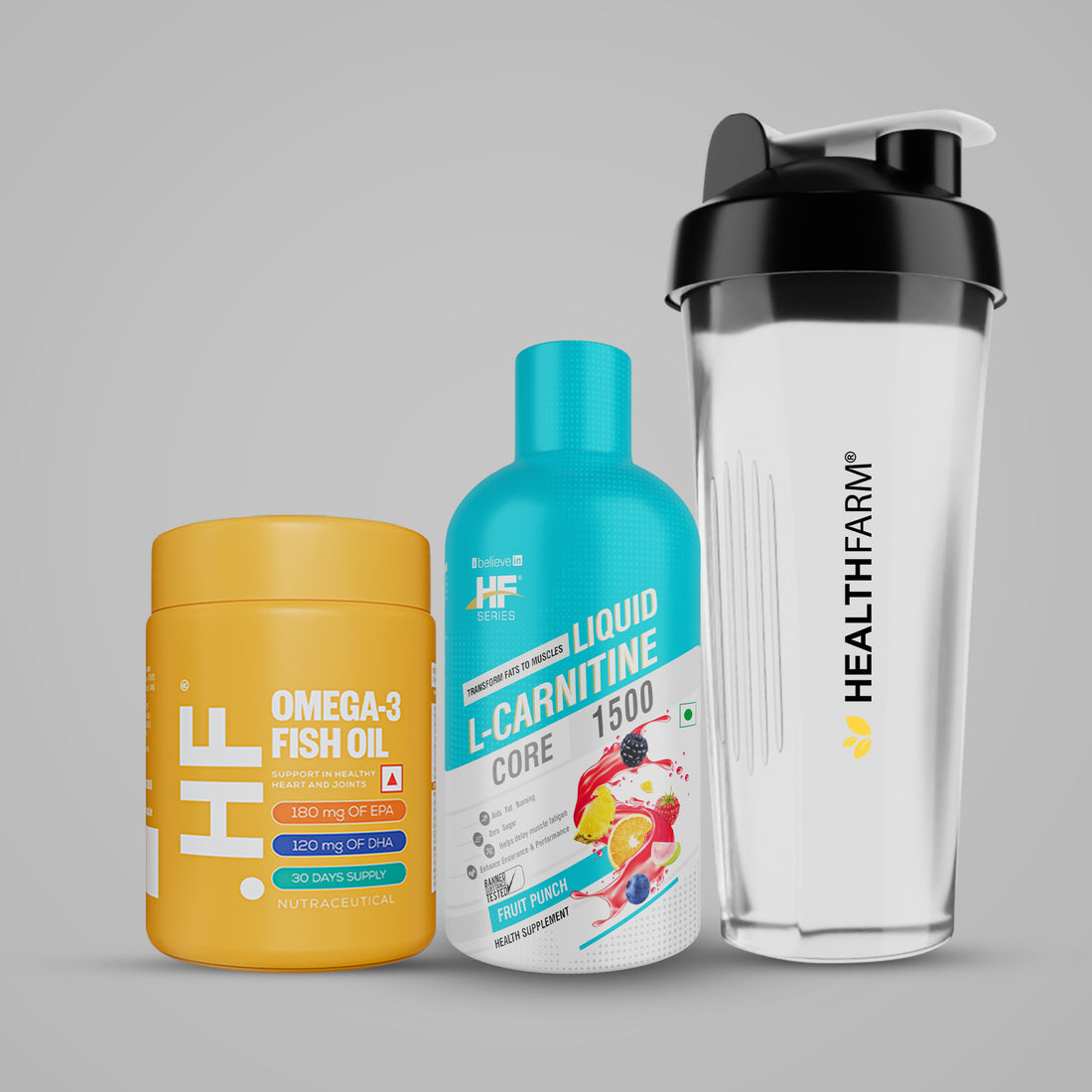 Healthfarm L- Carnitine 1500mg  + Omega 3 Fish oil + Plastic Shaker