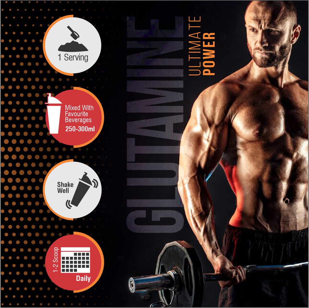 GPN Glutamine Powder - 200gm, 40 Servings (Unflavoured-100% Pure)