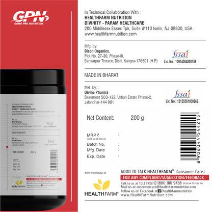 GPN Glutamine Powder - 200gm, 40 Servings (Unflavoured-100% Pure)