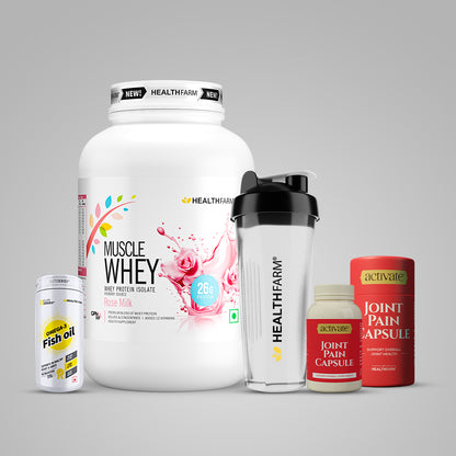 Healthfarm Muscle Whey (1kg) + Joint Pain Capsule + Fish Oil + Free Shaker