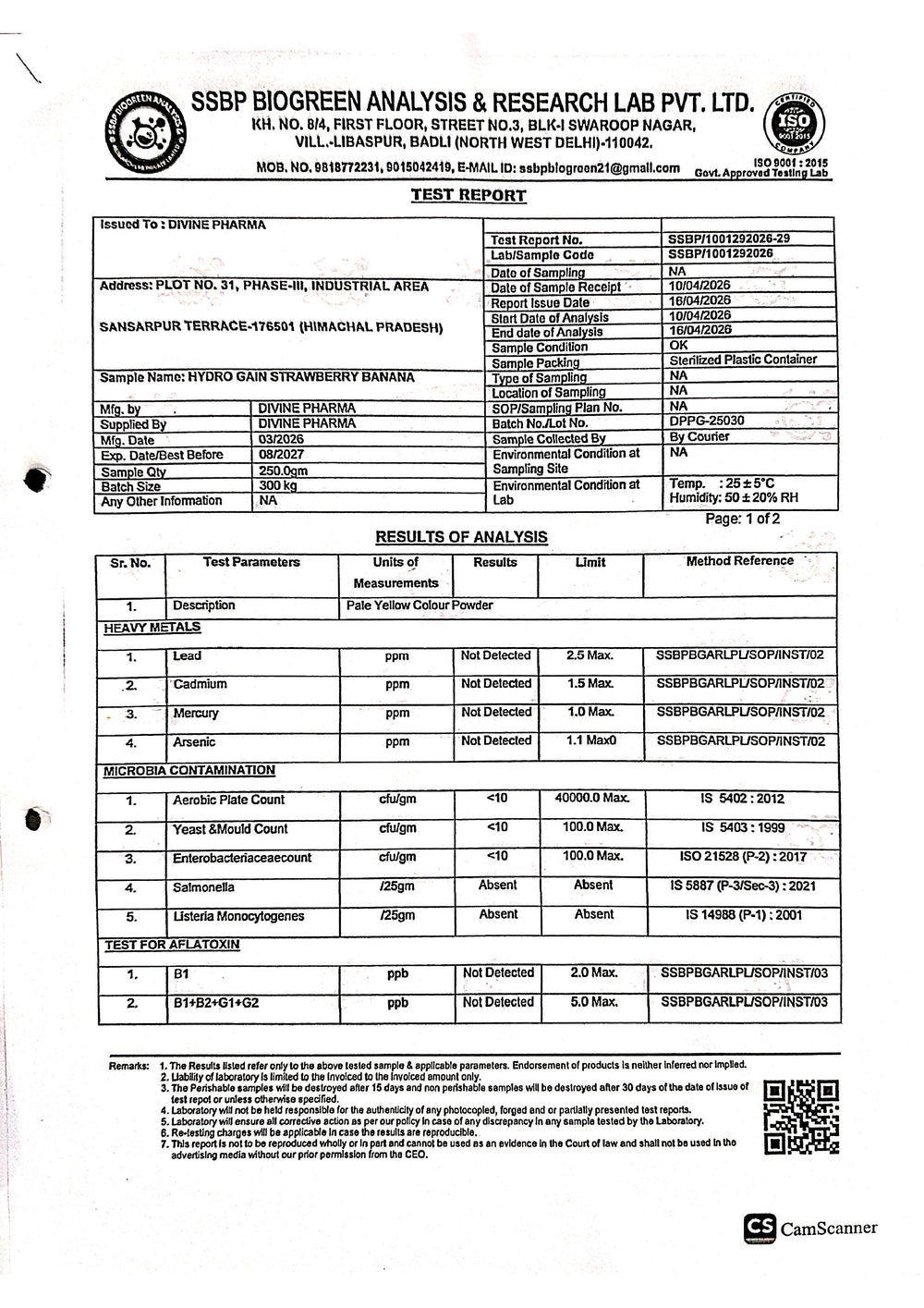 Lab Test Reports - Page 1