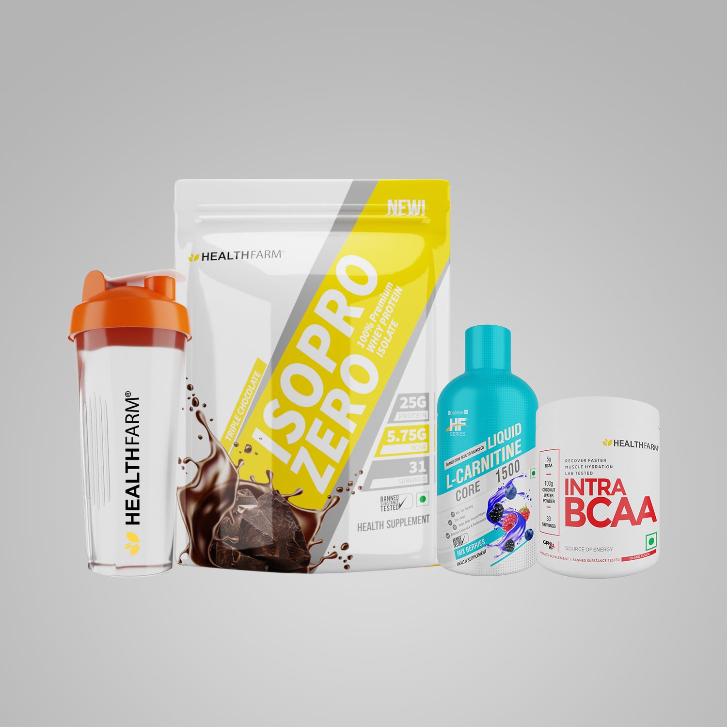 Healthfarm ISO PRO ZERO (1Kg) + L-Carnitine (1500MG) + INTRA BCAA + Free Shaker