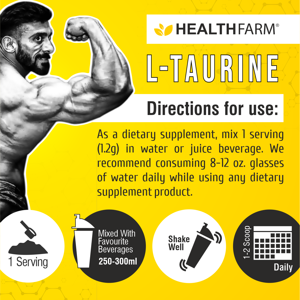 HealthFarm L-TAURINE 100% Pure L-TAURINE Unflavoured (100g)