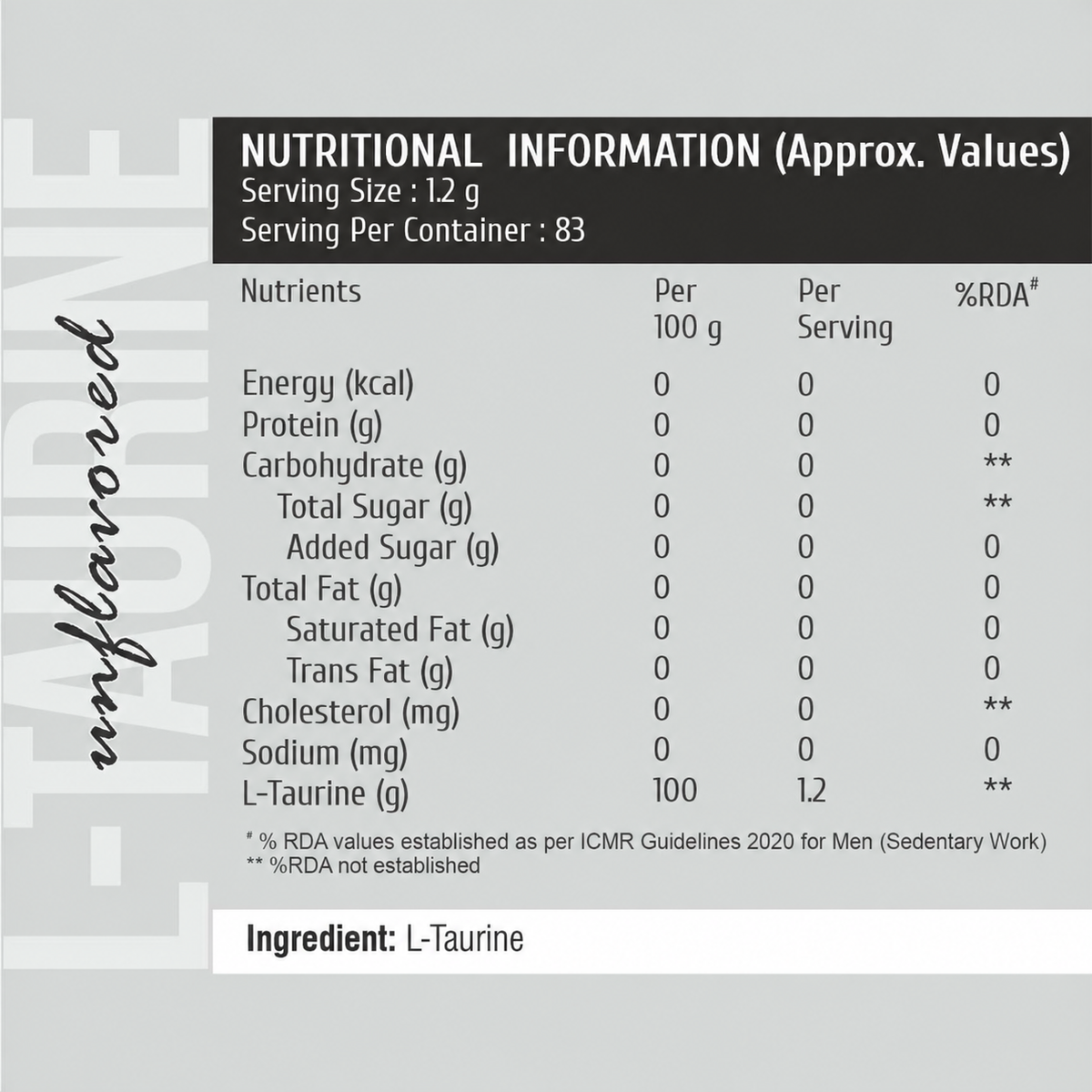 HealthFarm L-Taurine Unflavoured Powder (100g)