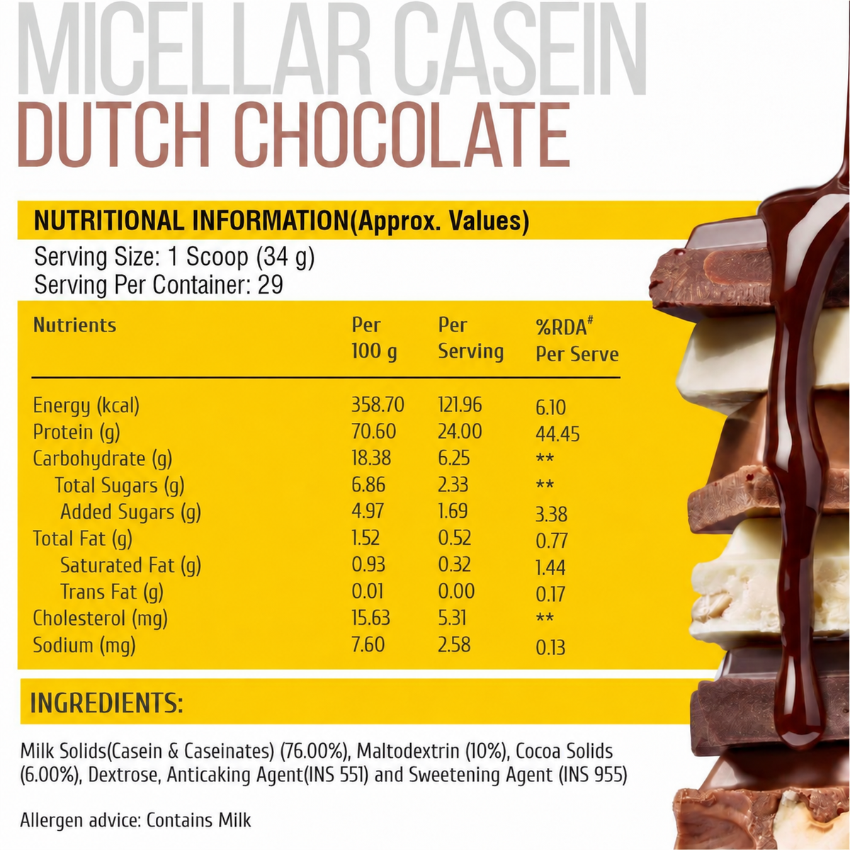 Healthfarm Micellar Casein Protein Powder 1KG | Chocolate Dutch