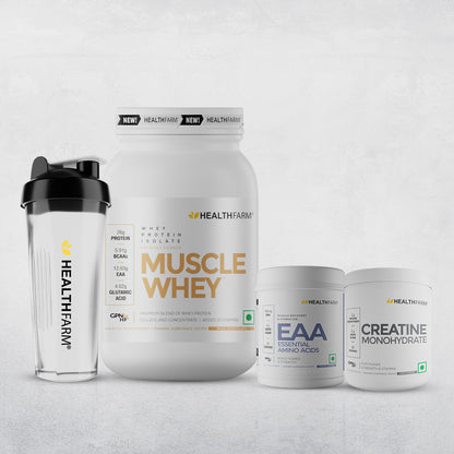 Healthfarm Muscle Whey (1Kg) + EAA + Creatine (100g) + Free Shaker