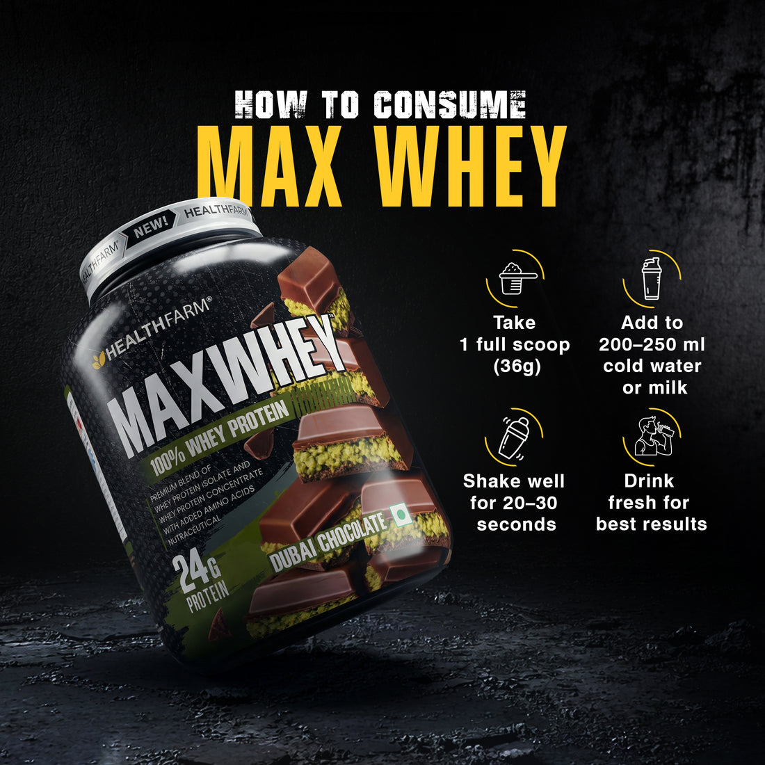 Healthfarm Maxwhey 24g Protein | 100% Whey Protein