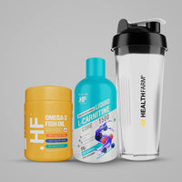 Healthfarm L- Carnitine 1500mg  + Omega 3 Fish oil + Plastic Shaker