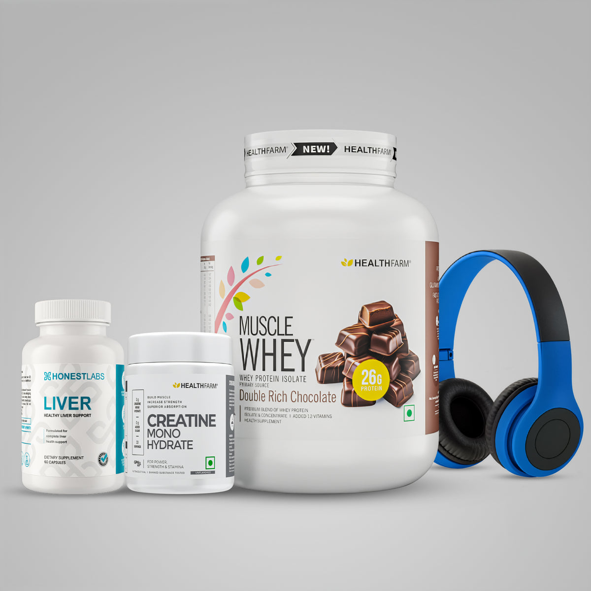 Muscle Whey 2kg + Creatine 100g + Headphone + Liver Support Combo