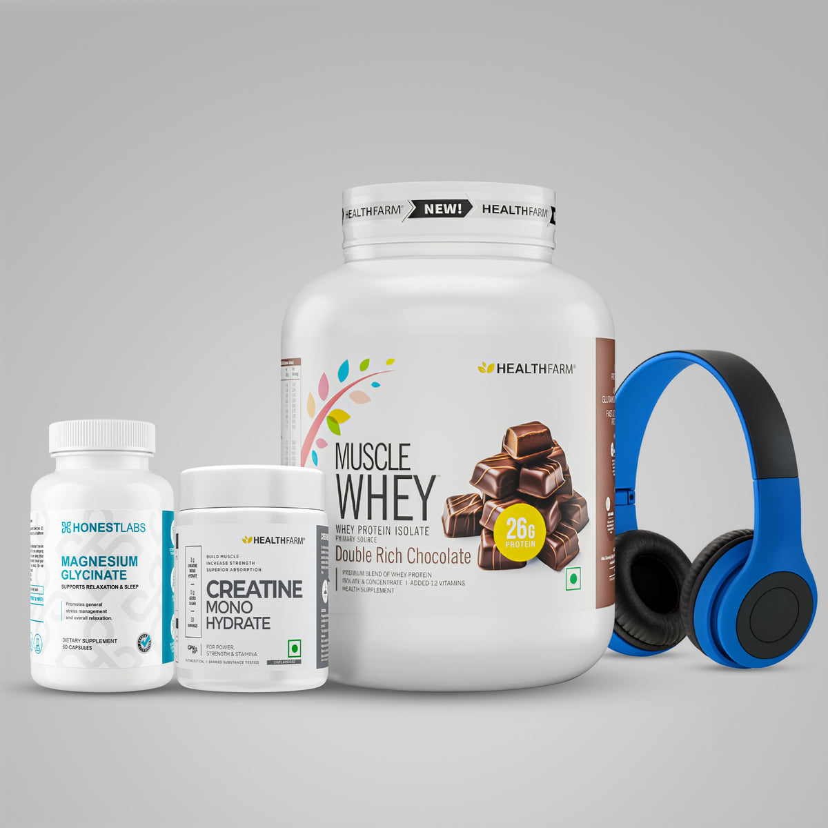 Muscle Whey 2kg + Creatine 100g + Headphone +  Magnesium Glycinate Combo