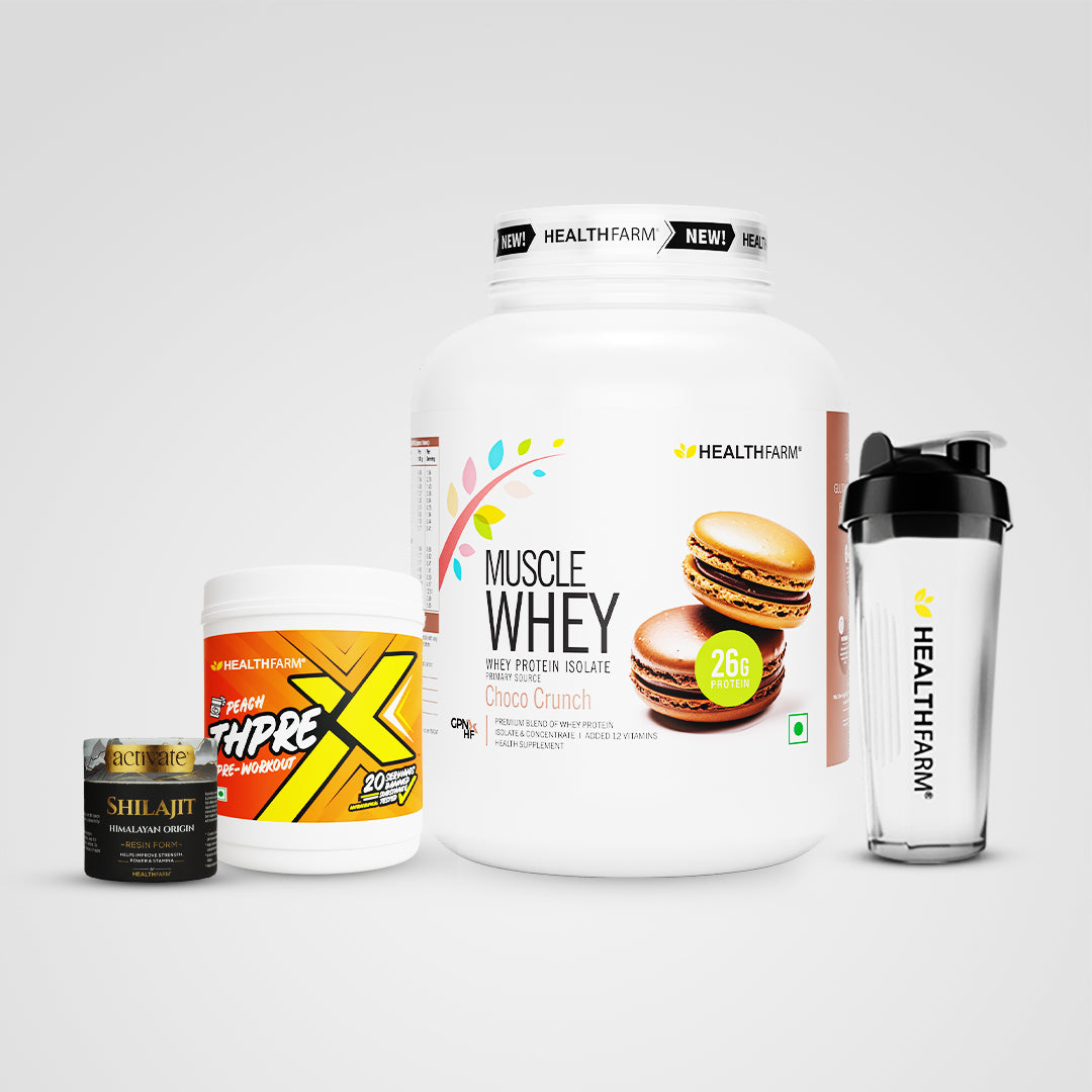 Healthfarm Muscle Whey (2Kg) + Shilajit (20g) + Thprex + Free Shaker