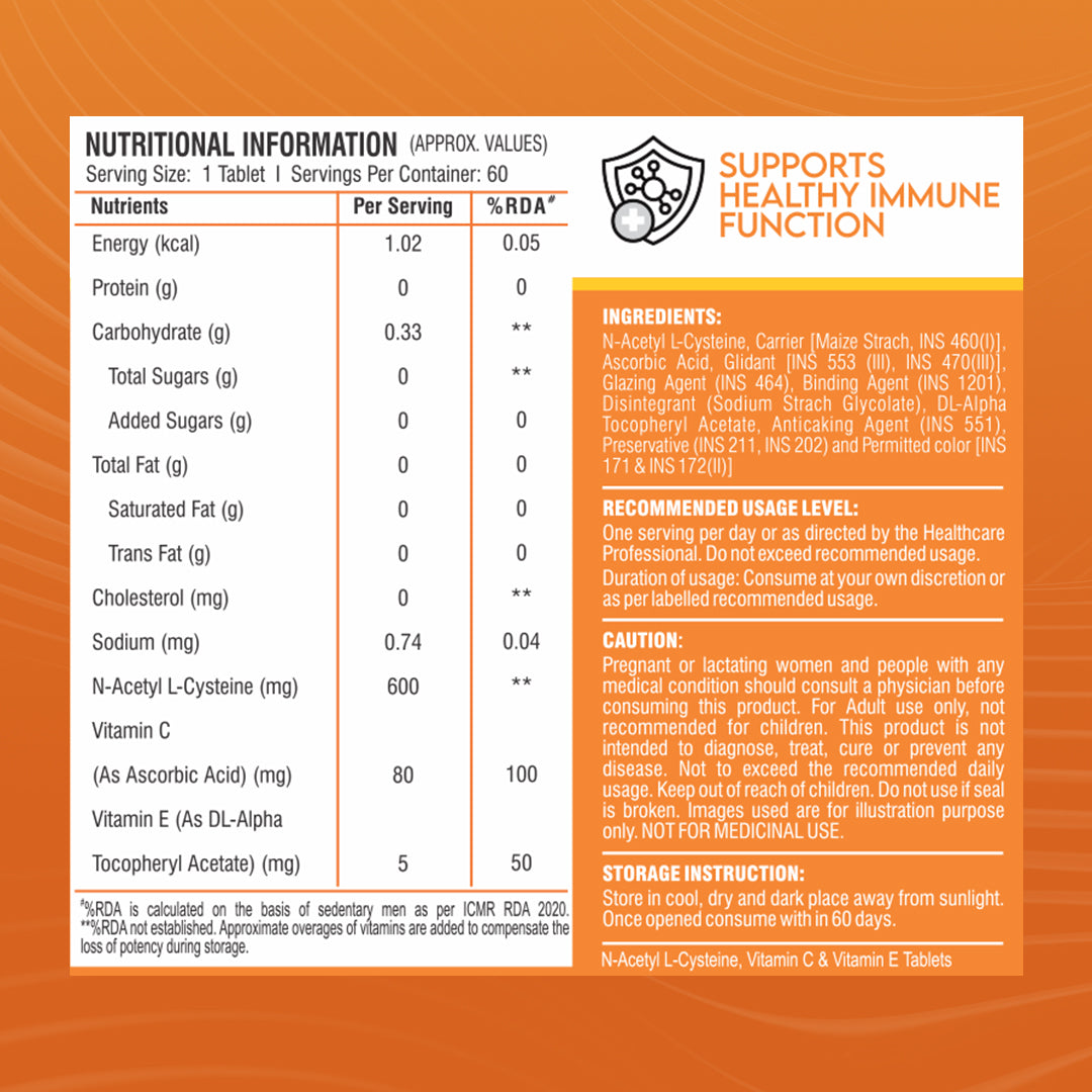 Healthfarm N-Acetyl L-Cysteine (NAC) + Vitamin C | 60 Tab