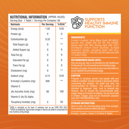 Healthfarm N-Acetyl L-Cysteine (NAC) + Vitamin C | 60 Tab