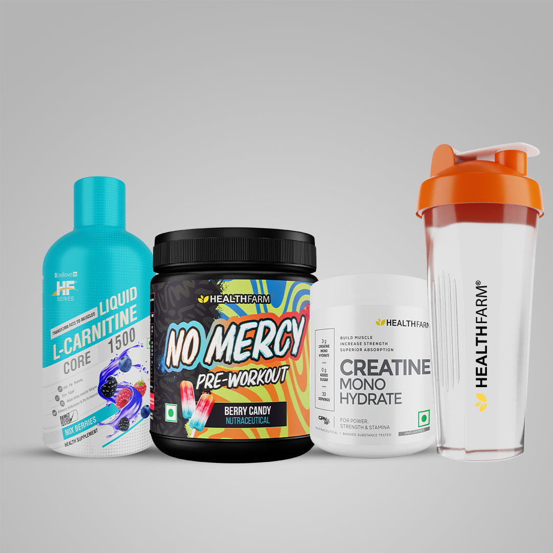 Healthfarm L-Carnitine (1500mg) + No Mercy Pre Workout + Creatine (100g)