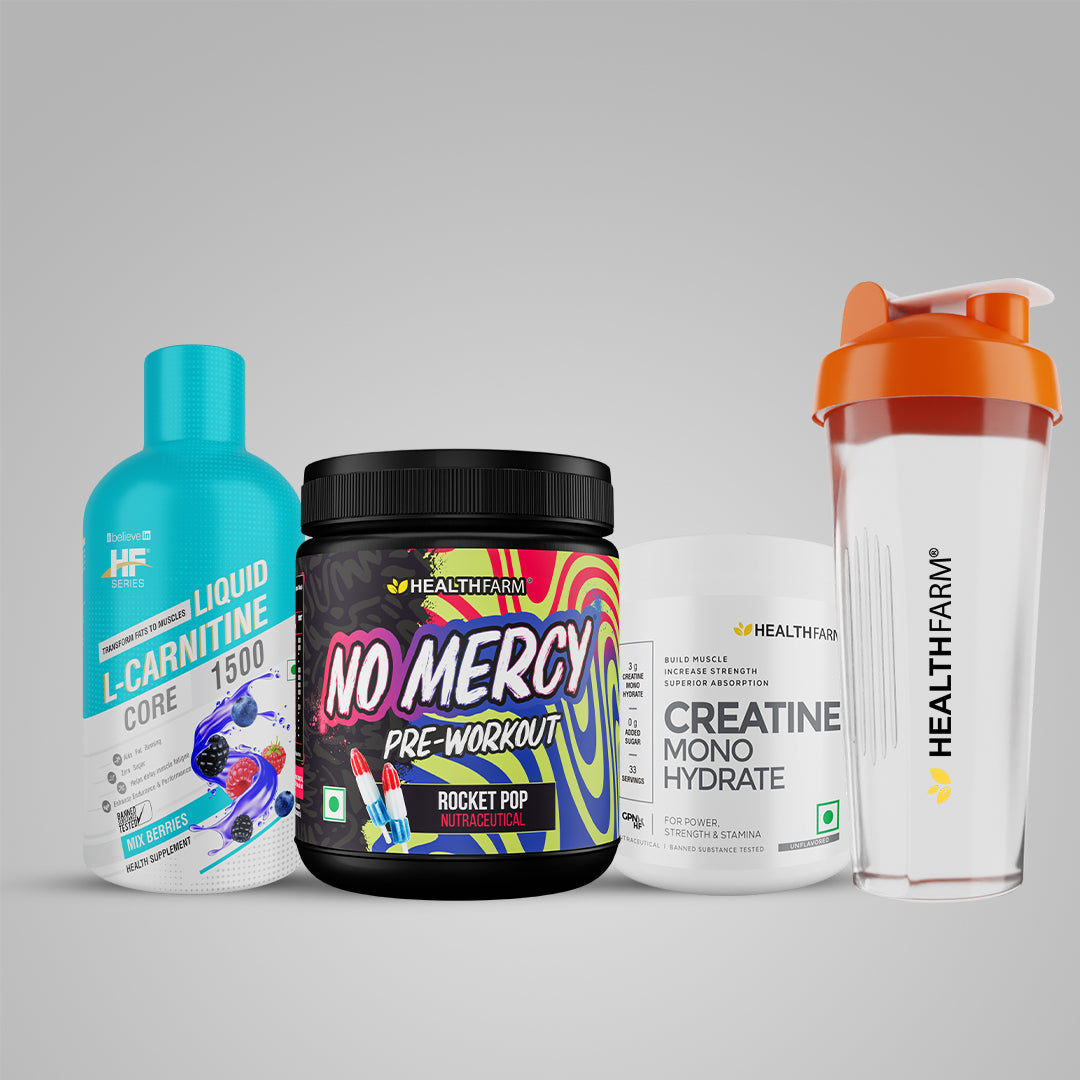 Healthfarm L-Carnitine (1500mg) + No Mercy Pre Workout + Creatine (50g)