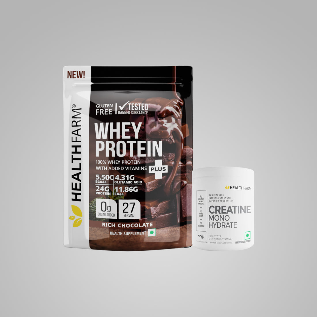 Healthfarm Whey Protein Plus (1Kg) + Creatine Monohydrate (100g)