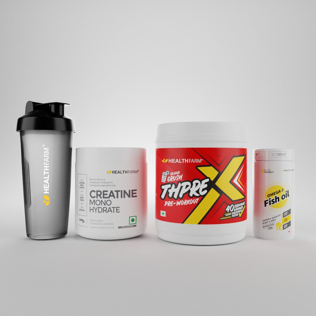 Healthfarm ThPreX Pre-workout + Muscle Creatine (100g) + Omega 3 Fish Oil Complete Fitness Pack