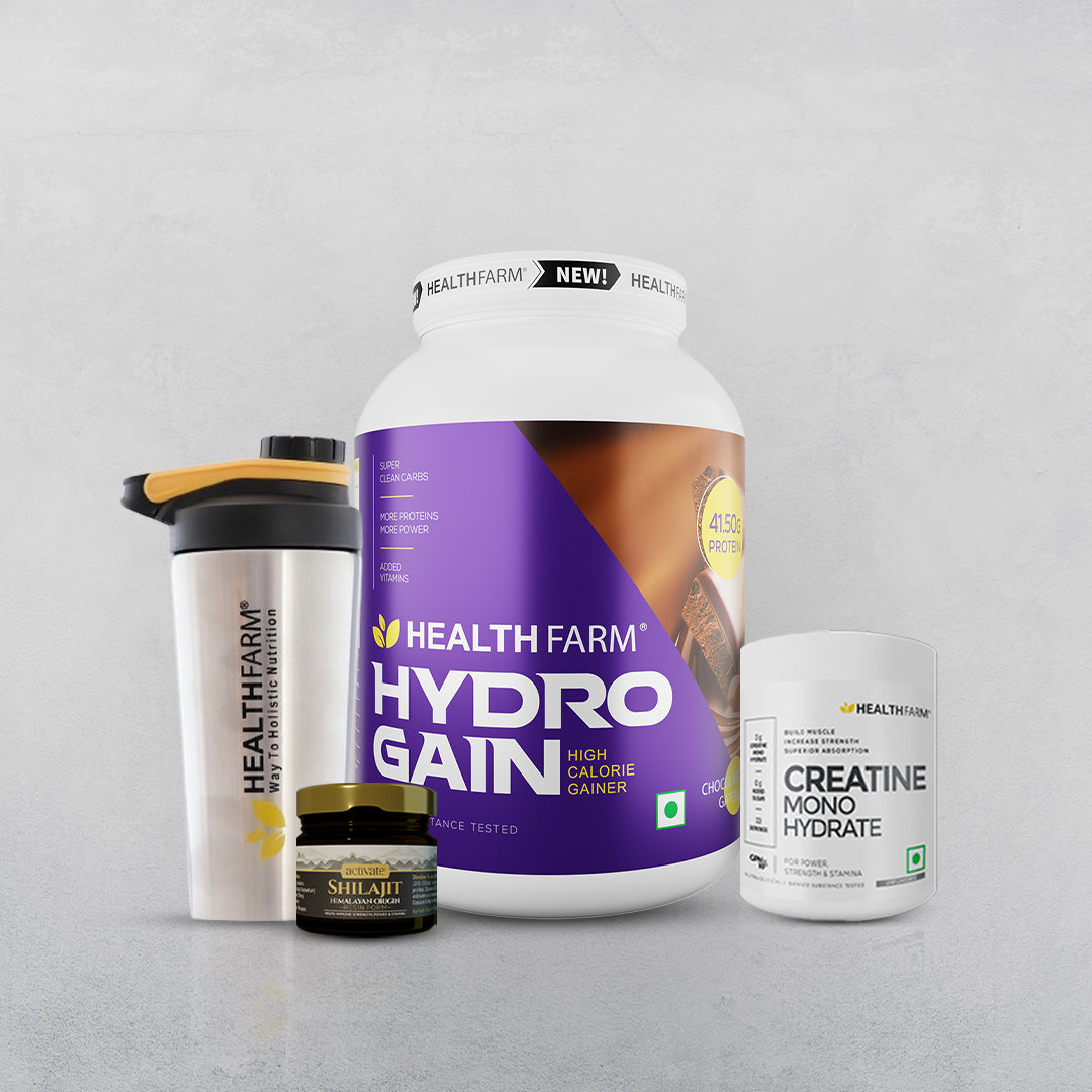 Healthfarm Hydro Gain (3Kg) + Shilajit (20g) + Creatine (100g) + Free Steel Shaker