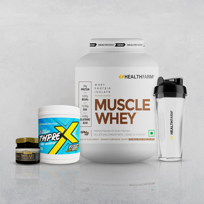 Healthfarm Muscle Whey (2Kg) + Shilajit (20g) + Thprex + Free Shaker