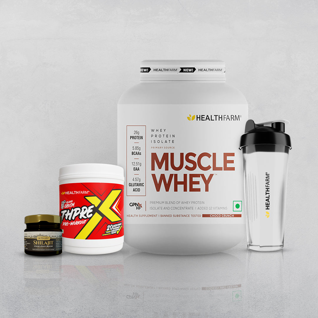 Healthfarm Muscle Whey (2Kg) + Shilajit (20g) + Thprex + Free Shaker