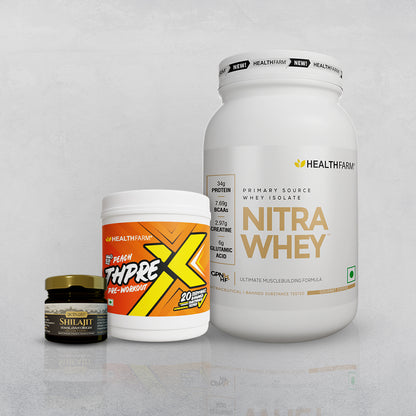 Healthfarm Nitra Whey (1kg) + Thprex + Shilajit (20g)