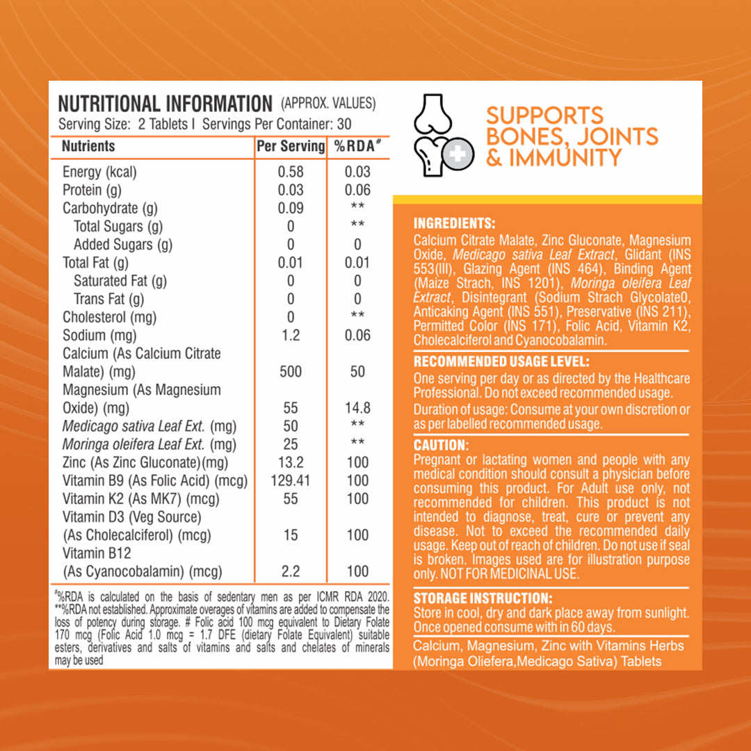 Healthfarm Calcium Magnesium Zinc+ with Vitamin D3 & K2 (MK7) | 60 Tab