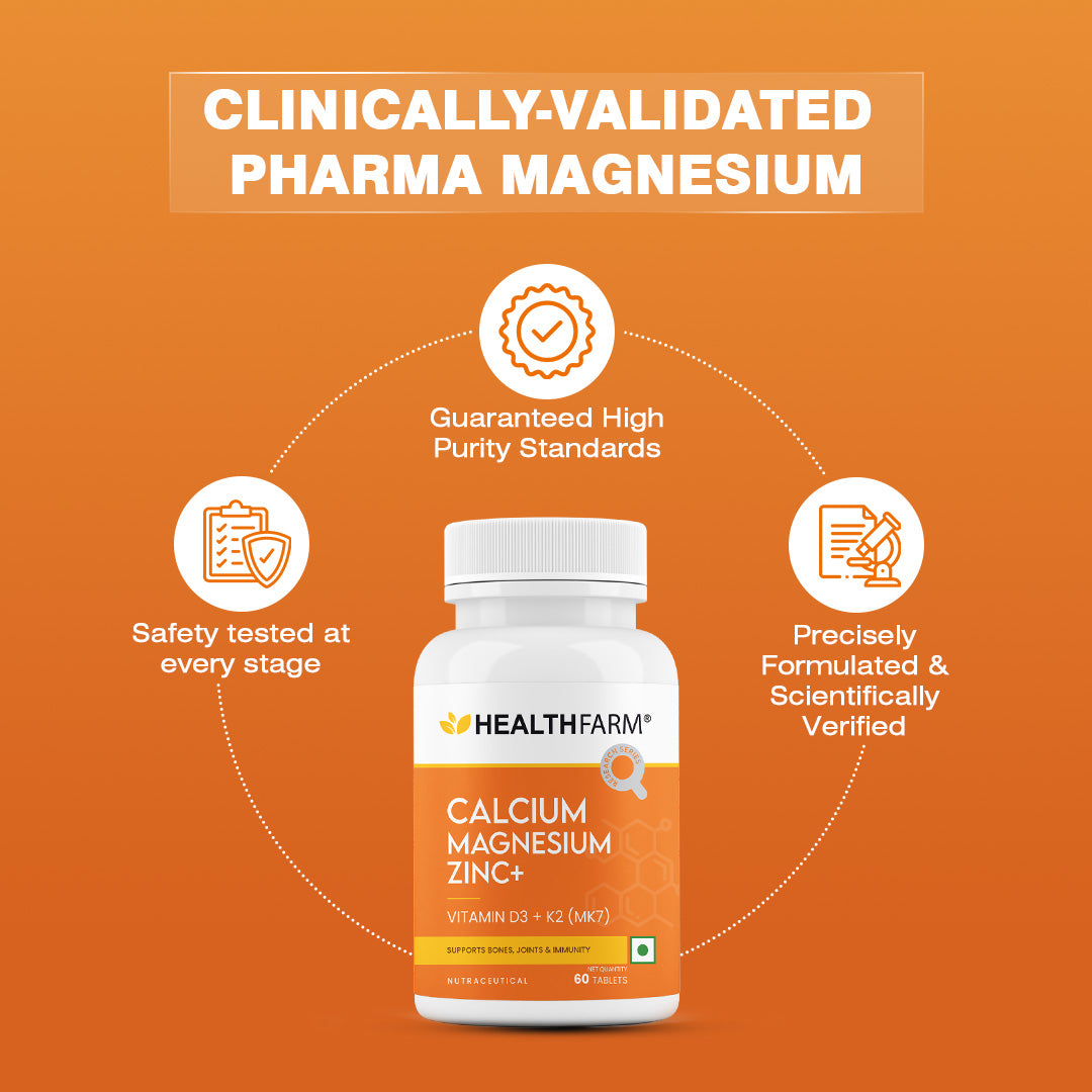 Healthfarm Calcium Magnesium Zinc+ with Vitamin D3 & K2 (MK7) | 60 Tab