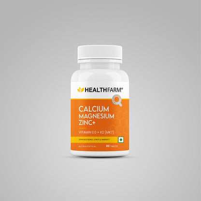 Healthfarm Calcium Magnesium Zinc+ with Vitamin D3 & K2 (MK7) | 60 Tab