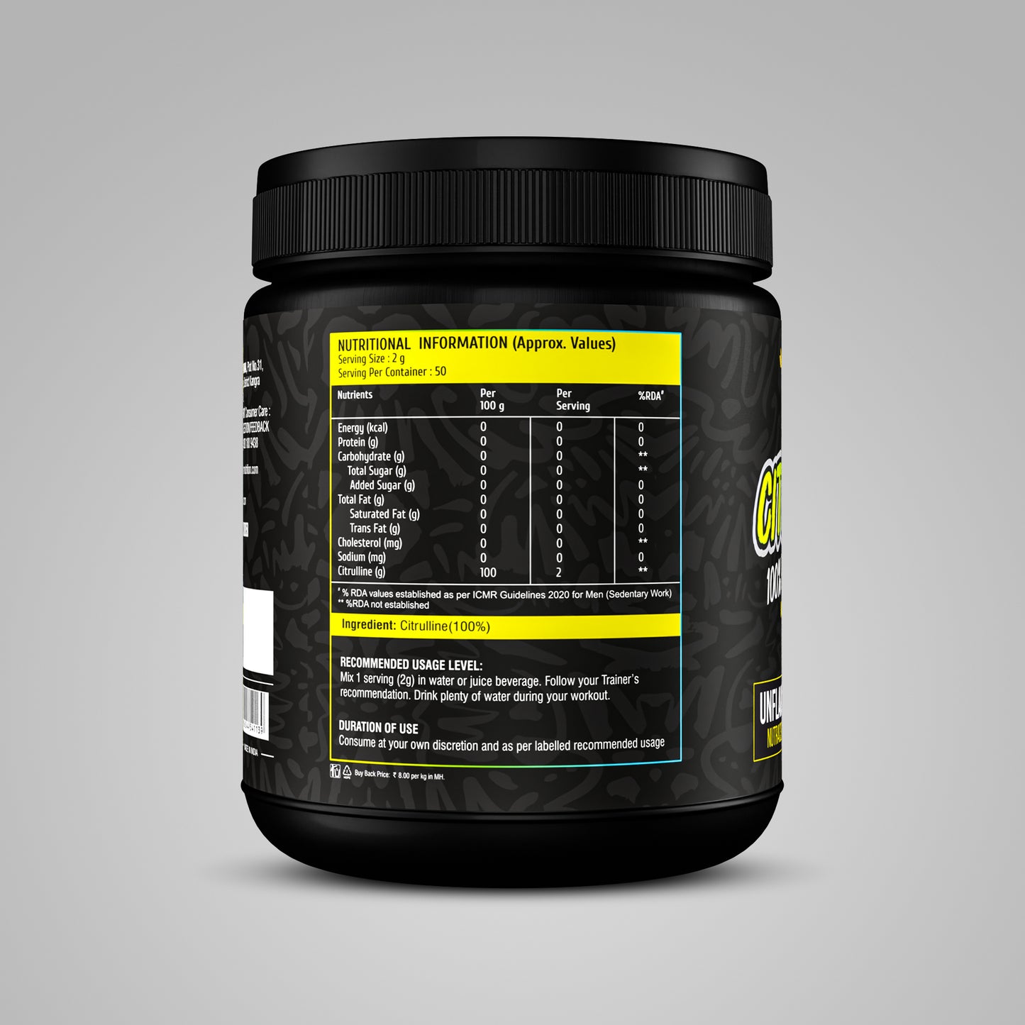 HealthFarm L-Citrulline Mallate for Muscle Power & Pump (100gm)