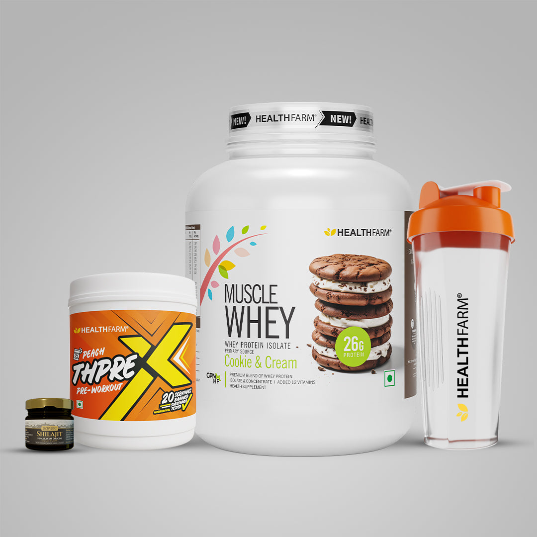 Healthfarm Muscle Whey (2Kg) + Shilajit (20g) + Thprex + Free Shaker