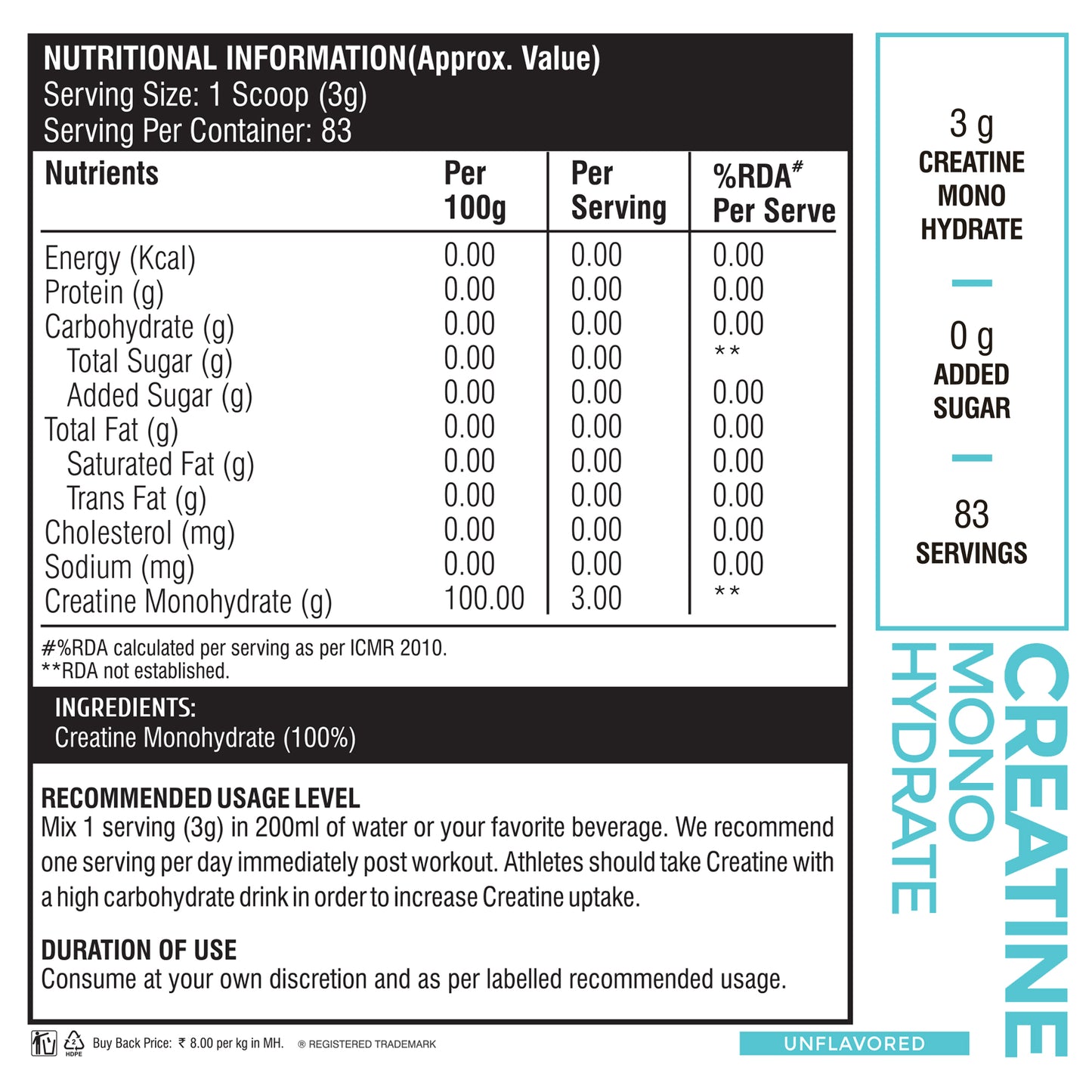 Healthfarm Creatine Monohydrate Powder