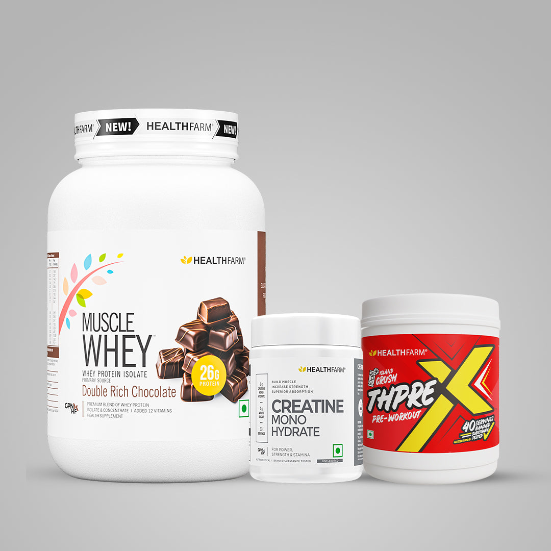 Healthfarm Muscle Whey (1Kg) + Creatine (100g) + ThPreX Pre-workout Bundle