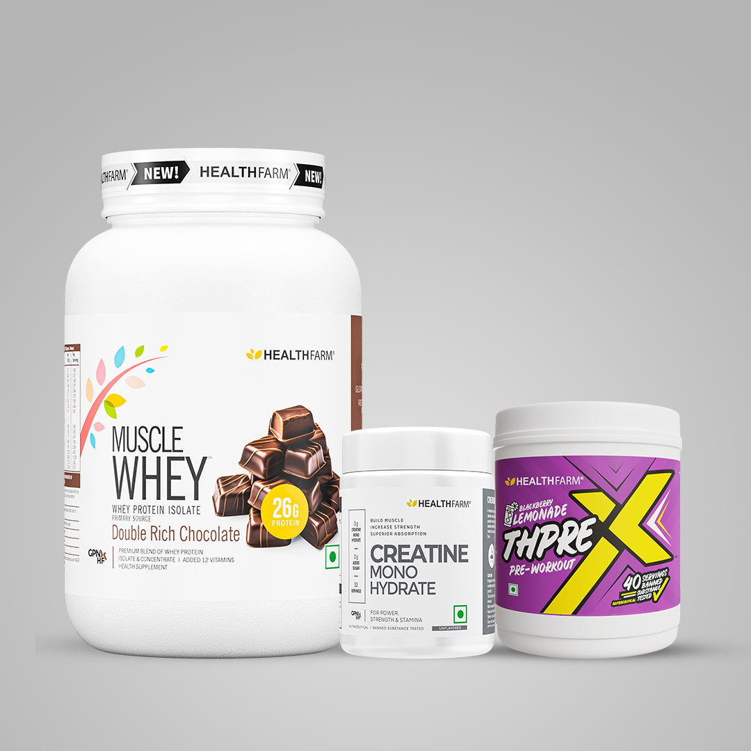 Healthfarm Muscle Whey (1Kg) + Creatine (100g) + ThPreX Pre-workout Bundle