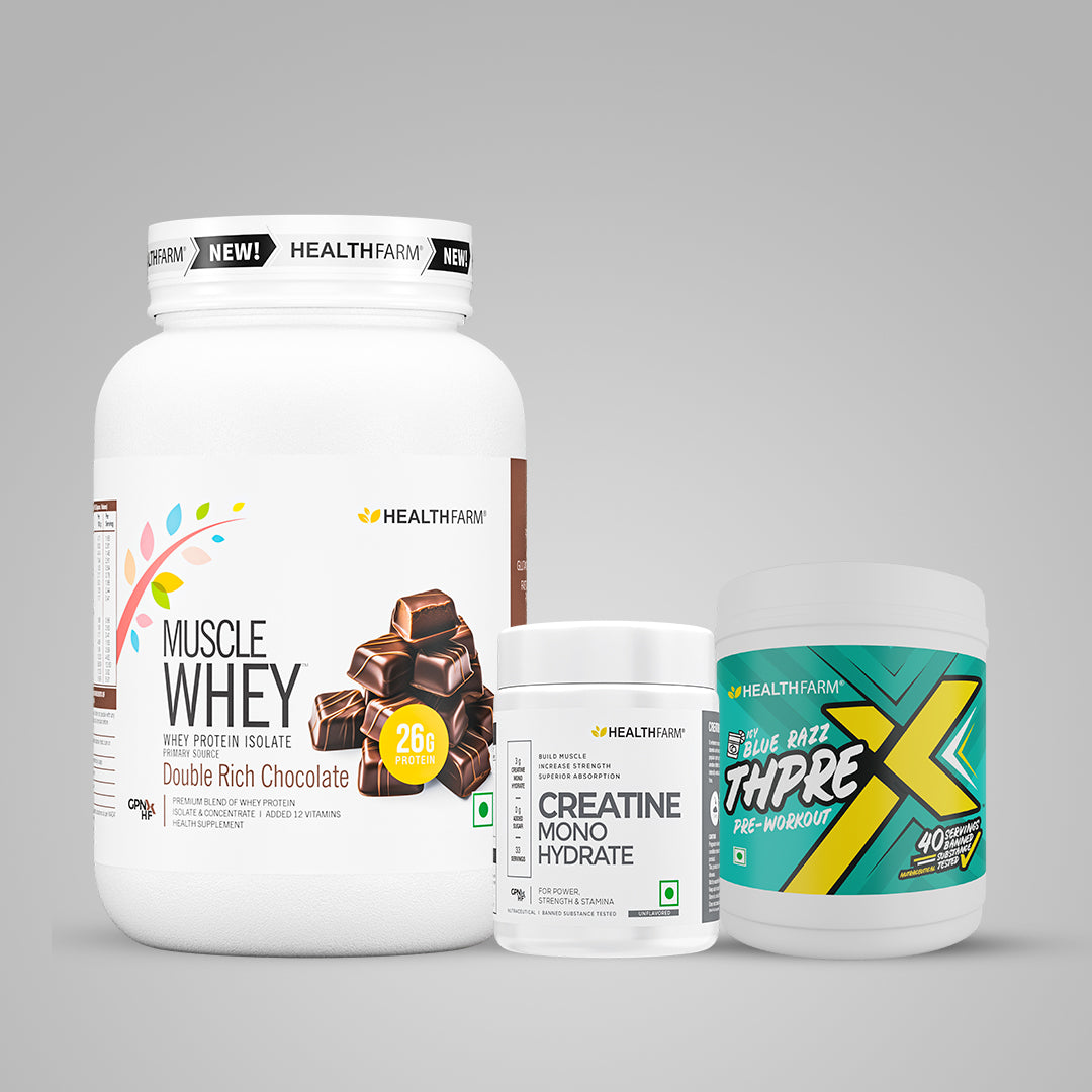 Healthfarm Muscle Whey (1Kg) + Creatine (100g) + ThPreX Pre-workout Bundle