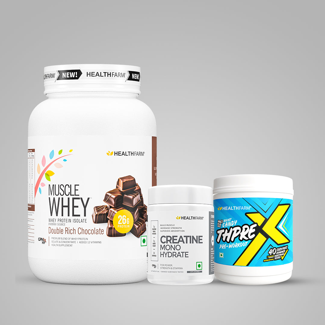 Healthfarm Muscle Whey (1Kg) + Creatine (100g) + ThPreX Pre-workout Bundle