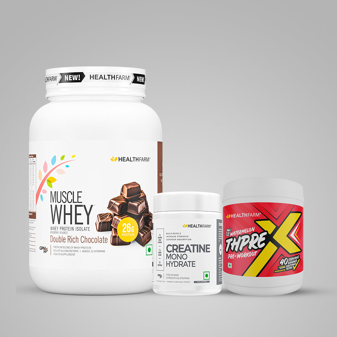 Healthfarm Muscle Whey (1Kg) + Creatine (100g) + ThPreX Pre-workout Bundle